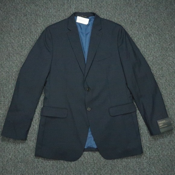 Banana Republic Blazer Men 44L Blue Plaid Tailored Fit Wool Sport Coat Jacket